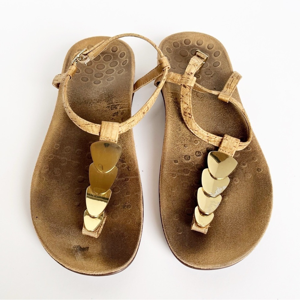 Vionic Miami Cork Straps Thong Slingback Sandals Women’s Size 9 Tan Gold Comfort